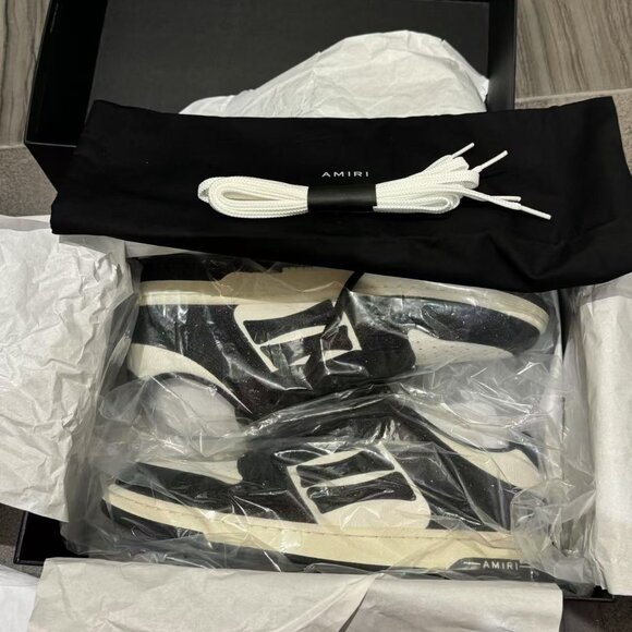 AMIRI White & Black Shimmer Skel Top Low Sneakers - Picture 5 of 6